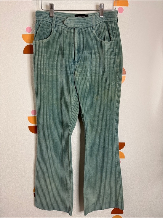 Isabel Marant Pants - Isabel Marant Sage Green Wide Leg Wale Corduroy Pants, Retro Bell Bottoms N0181